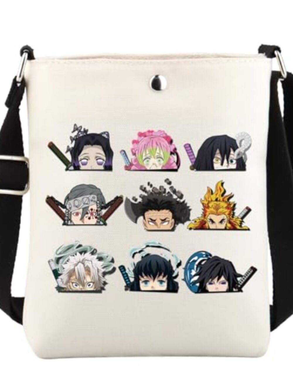 Canvas Crossbody Bag Anime Demon Cartoon Print Adjustable Strap Handbag